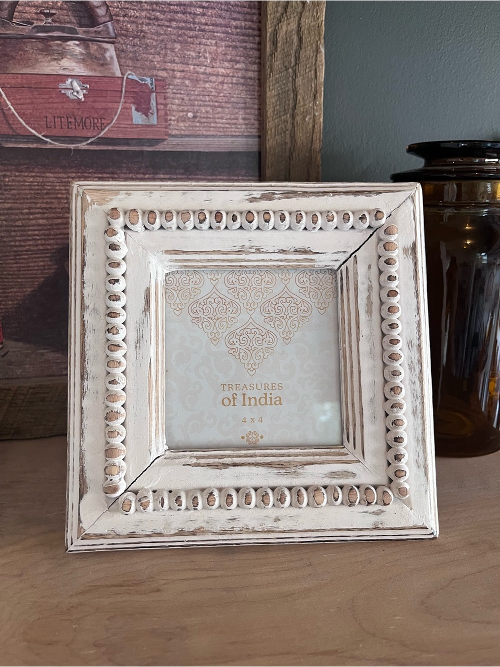White Distressed Beaded Photo Frame